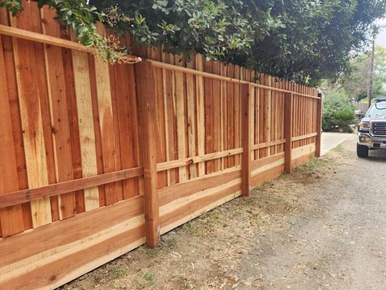 redwood fence and retaining wall